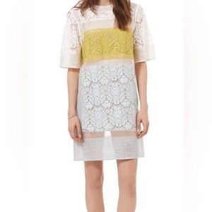 REBECCA TAYLOR | lace shift dress runway lace dress chartreuse combo size 0